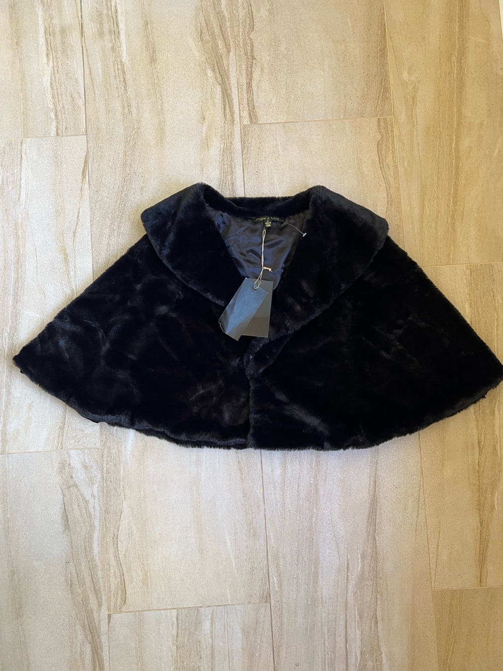 Black Faux Fur Cape with Collar - Luxurious Hooded Style